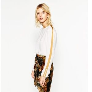 ZARA Basic Off-white Blouse with Gold Stripe